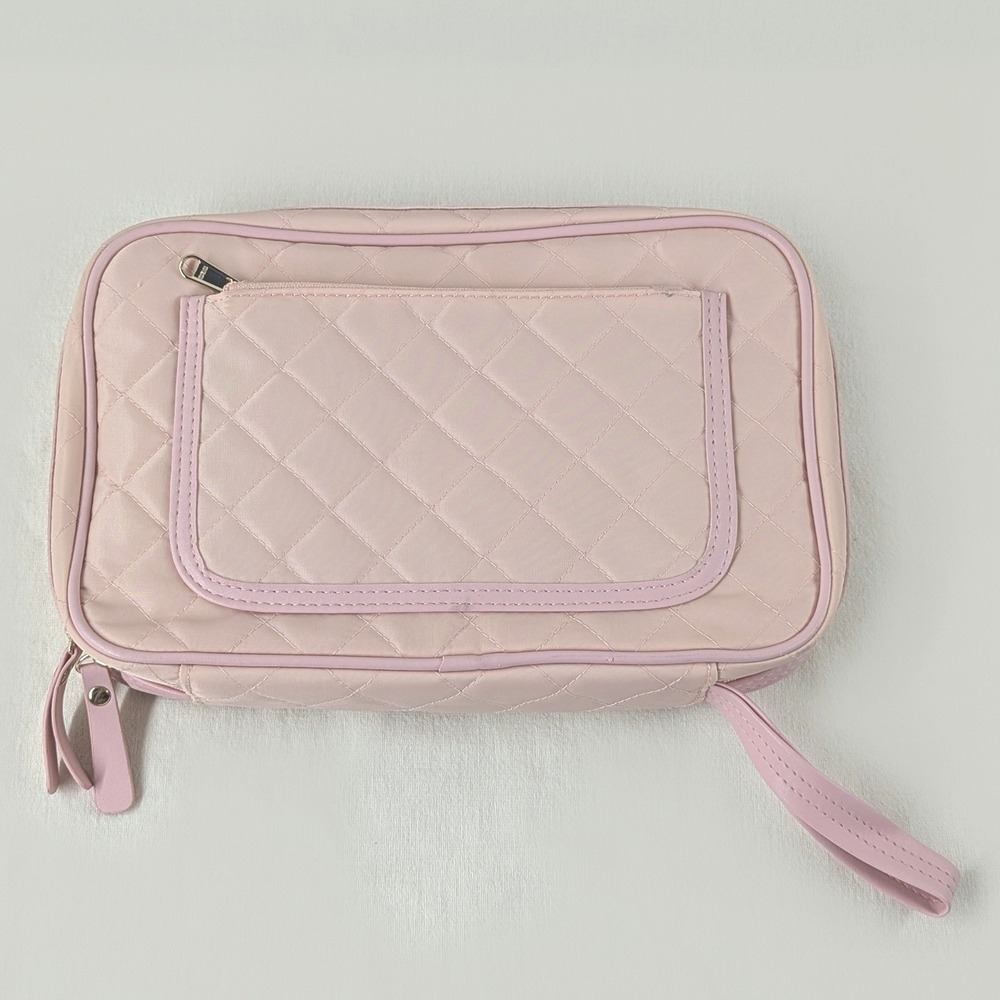 Relavel Hanging Jewelry Organizer Bag Travel Case Quilted Pink 02302